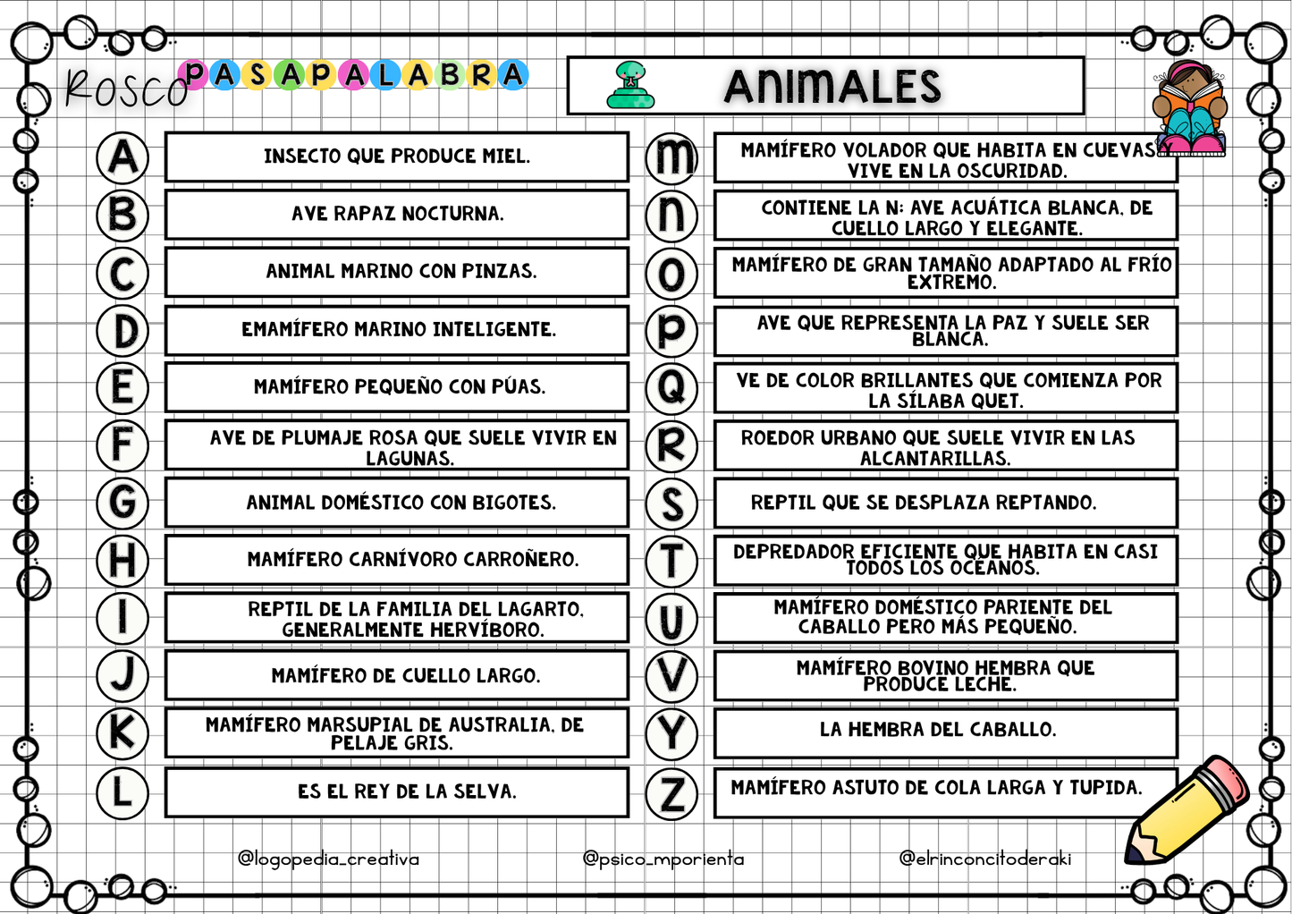 Pasapalabra de ortografía y categorías semánticas