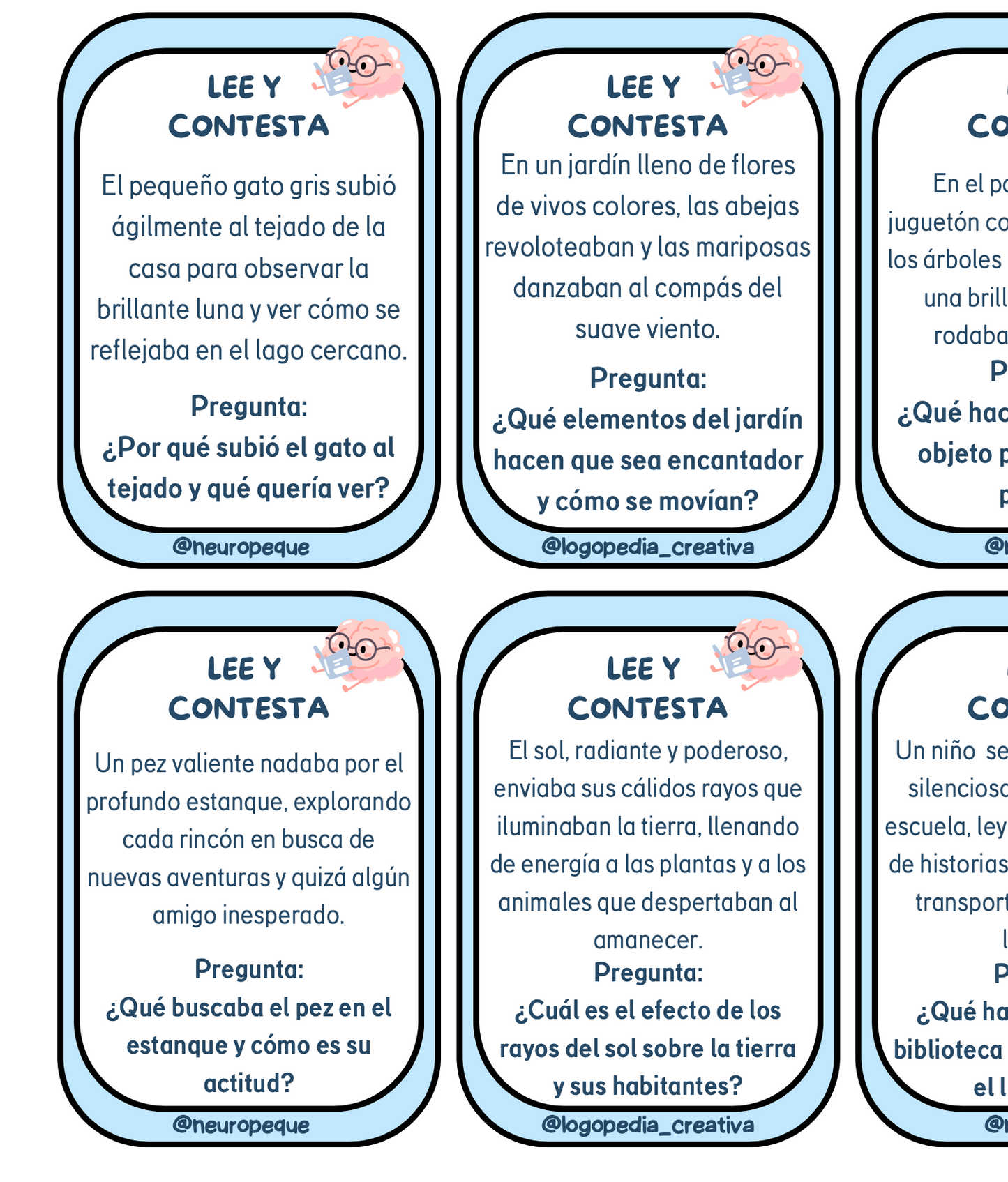 Tablero de comprensión lectora