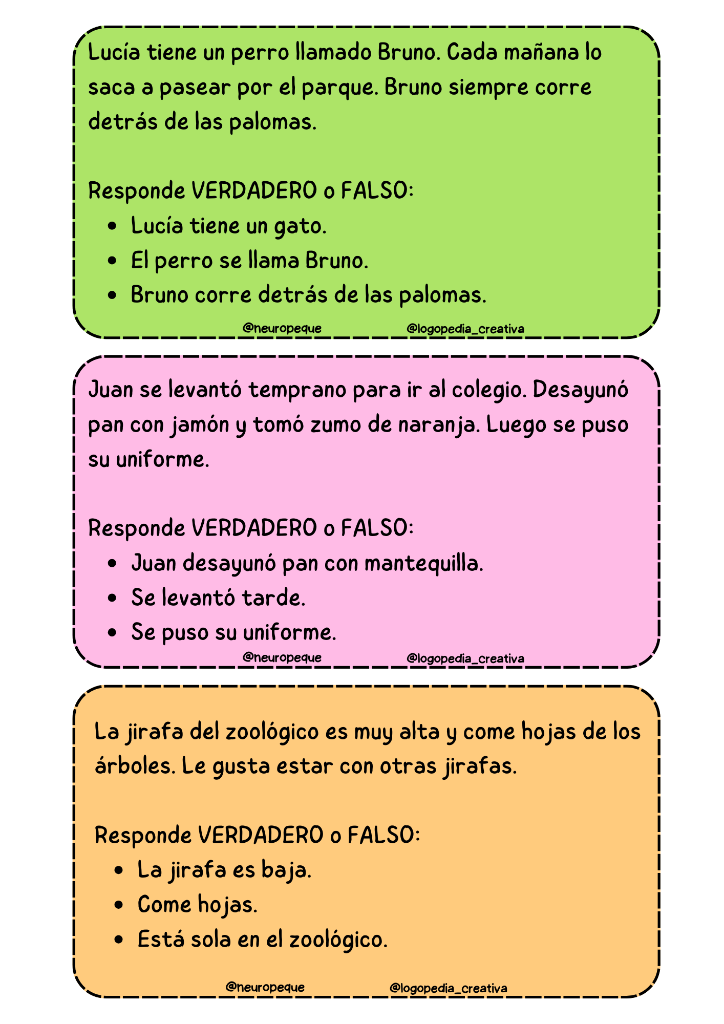 Tarjetario comprensión lectora