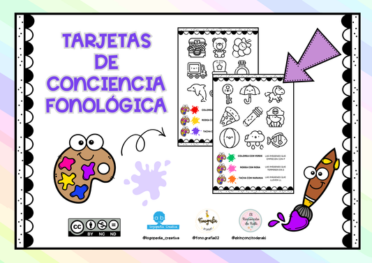 Tarjetas de conciencia fonológica: colorea, tacha y rodea