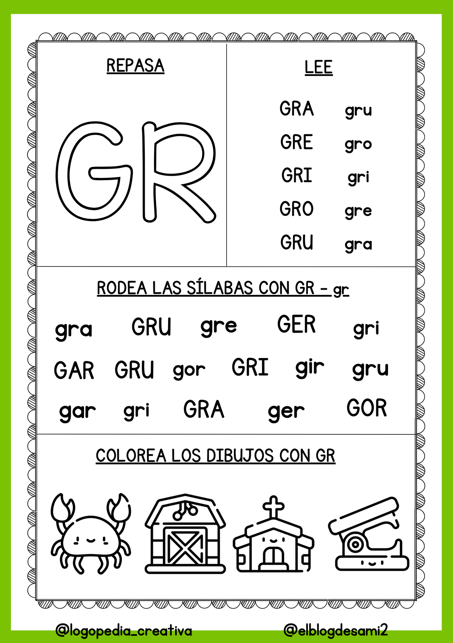 Cuaderno lectoescritura trabadas GL-GR (letra imprenta)