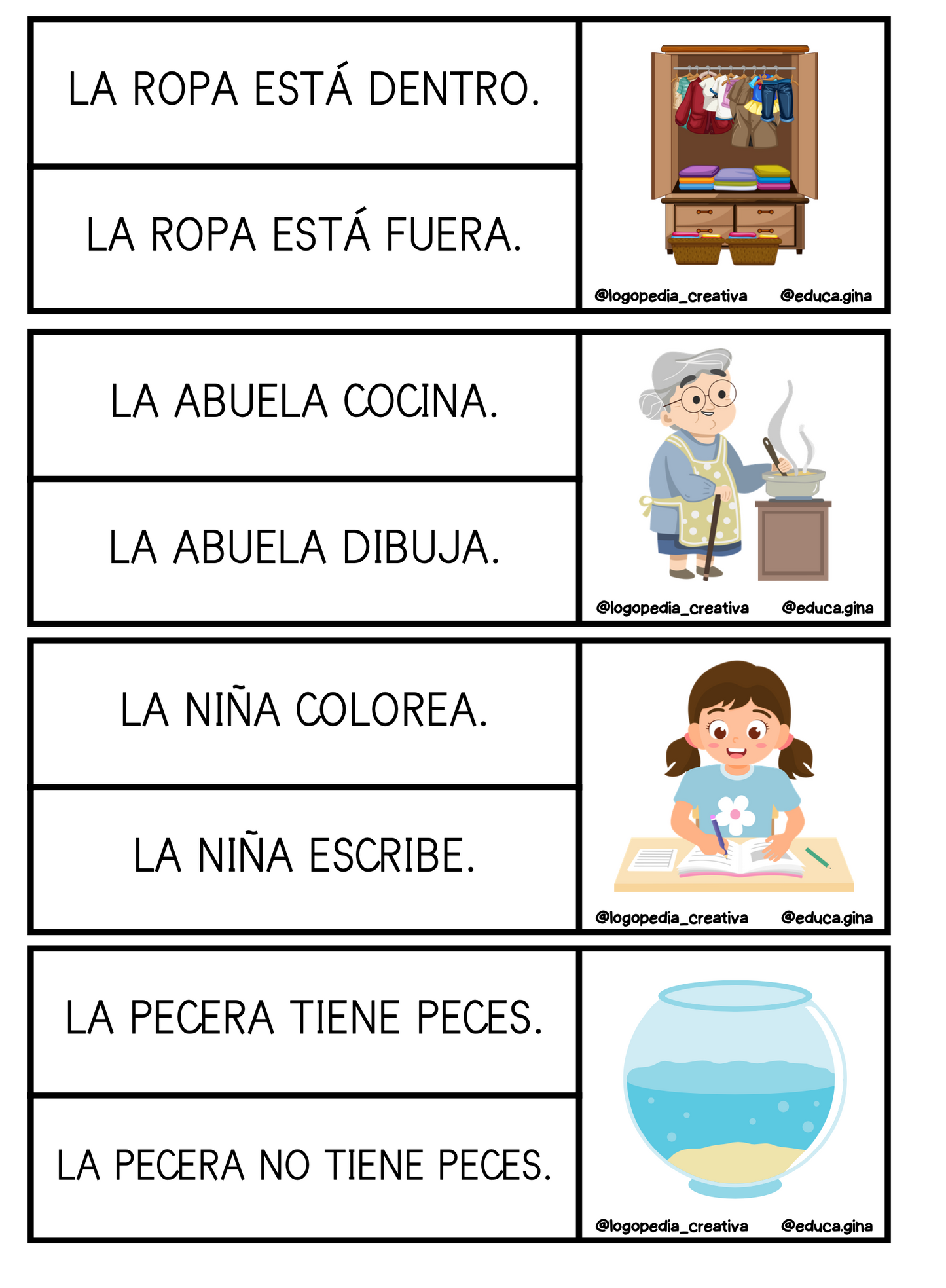 Tarjetas comprensión lectora letra mayúscula